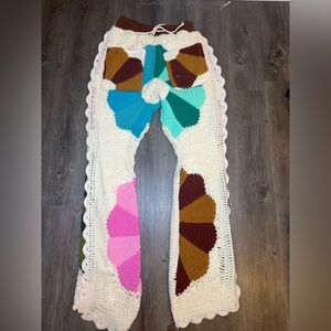 🌈 Handmade Crochet Patchwork Pants | Multicolor | Size M | Boho Festival